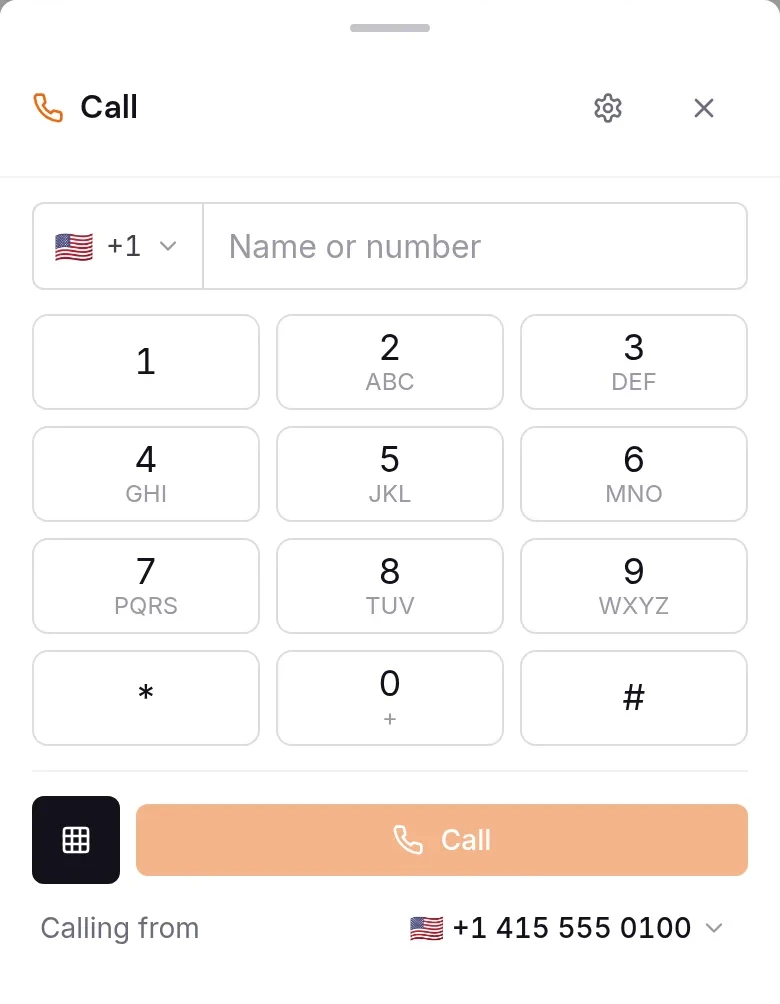 The LeadWise dialer: a number pad, the call button and the number you are calling from